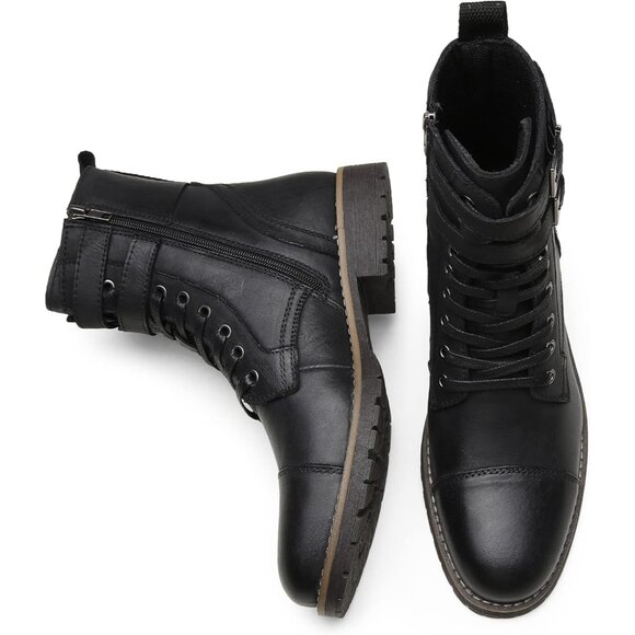 ⚡Men's Vintage Motorcycle Lace Up Casual Leather Boot Zipper Fashion Chukka Boot - Picture 8 of 8